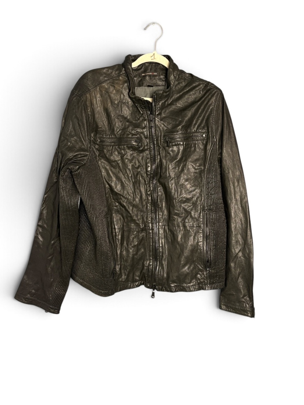 John Varvatos Dark Brown Leather Biker Jacket